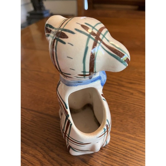 Vintage Japan Ceramic Plaid Puppy Dog Planter Pencil Holder Kitschy MCM - Picture 2 of 7